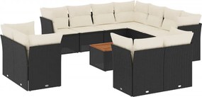 vidaXL 12 részes fekete polyrattan kerti ülőgarnitúra párnákkal