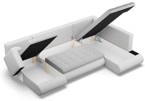 Tokio U sarokkanapé, 3 ágyneműtartóval, fonott + műbőr, jobboldali, szürke - fehér