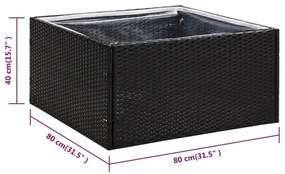 fekete polyrattan kerti ültetőláda 80 x 80 x 40 cm
