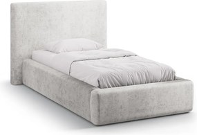 Világosszürke kárpitozott ágyneműtartós egyszemélyes ágy ágyráccsal 90x200 cm Amy – Micadoni