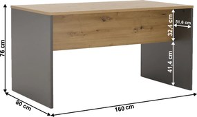 Íróasztal, grafit/tölgyfa artisan, RIOMA NEW TYP 16