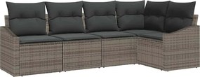 vidaXL Kerti Kanapé Szett párnával tárolóval 5 pcs Szürke polirattan