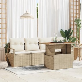 5 darabos kert kanapé szett párnákkal bézs poly rattan