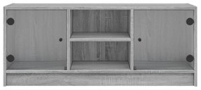 szürke sonoma színű TV-szekrény üvegajtókkal 102 x 37 x 42 cm