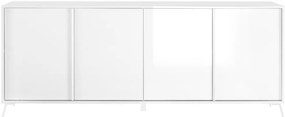 CITY Négyajtós komód, fehér, magasfényű lakkozott vázzal és előlapokkal