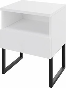 Éjjeliszekrény lábakkal, fiókkal és polccal, click-on, fehér, 40 cm széles