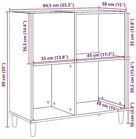 antik fa színű szerelt fa hanglemezszekrény 84,5 x 38 x 89 cm