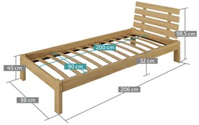 PARIS magasított ágy 90x200 cm, fenyőfa Ágyrács: Léces ágyrács, Matrac: Deluxe 10 cm matrac