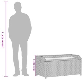 szürke polyrattan és akácfa tárolópad 100 x 50 x 52 cm