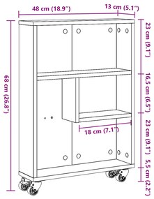Keskeny Tároló Kerekes Trolley Fekete Tölgy 48x13x68 cm Műanyag