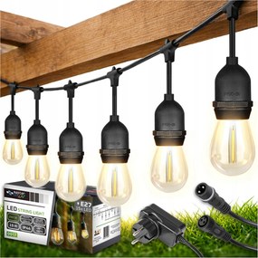 Kerti fényfüzér 15M 15X Led izzó E27 vezetékes vízálló