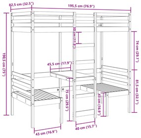 fehér fenyő galériaágy-keret asztallal és székekkel 90 x 175 cm