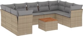 vidaXL 10 részes bézs polyrattan kerti ülőgarnitúra párnával