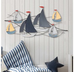 Fali dekoráció 120x60 cm vitorlás hajók fém