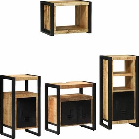 vidaXL Fürdőszoba bútor szett 4 pcs Barna és fekete Tömör Mangófát