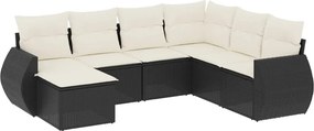 vidaXL 7 részes fekete polyrattan kerti ülőgarnitúra párnával
