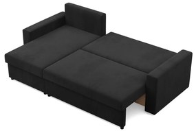 Zeus sarokkanapé, 2 ágyneműtartóval, egyenes kartámasz, szövet anyag, univerzális oldal, hab töltet, fekete