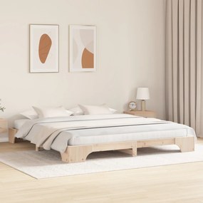 Ágykeret Természetes Tömör Fenyőfa 200 x 200 cm Tartós Ágykeret