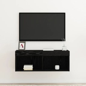 TV Fali Szekrény LED Világítással Fekete Totó 80x30x30 cm