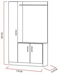 Előszobafal Naturel - Teak, White