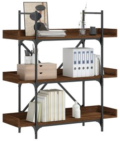 3-szintes barna tölgy szerelt fa könyvespolc 100x33x108,5 cm