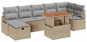 vidaXL Kerti Kanapé Szett párnával tárolóval 8 pcs Bézs polirattan
