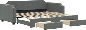 vidaXL sötétszürke kihúzható szövet heverő fiókokkal 90 x 200 cm