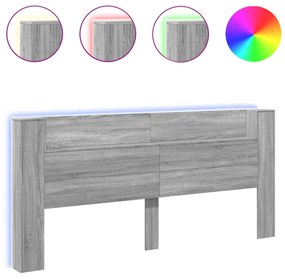 szürke sonoma színű áthidalószekrény LED-ekkel 220x16,5x103,5cm