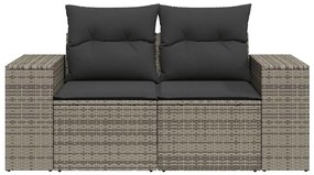 2 személyes szürke polyrattan kerti kanapé párnával