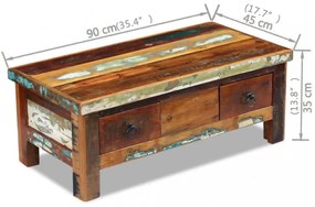 tömör újrahasznosított fa fiókos dohányzóasztal 90 x 45 x 35 cm