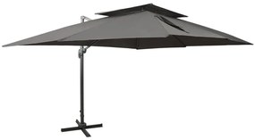 antracitszürke dupla tetejű konzolos napernyő 400 x 300 cm