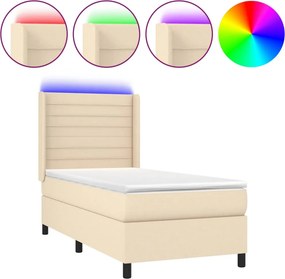 vidaXL krémszínű szövet rugós és LED-es ágy matraccal 100x200 cm