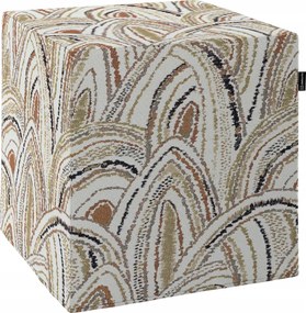 Kocka puff 40 x 40 x 40 cm olíva-narancs ívek krémszínű alapon