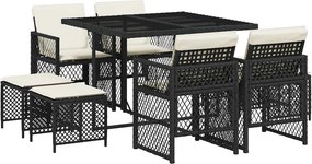 vidaXL 9 részes fekete polyrattan kerti étkezőgarnitúra párnákkal