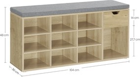 Cipőtartó pad szürke ülőkével és fiókkal TAYLOR ARTISAN 104x30x48 cm, fehér