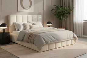 Aura kárpitozott ágy ágyneműtartóval 160x200 cm - világos bézs Quelle 02 bouclé