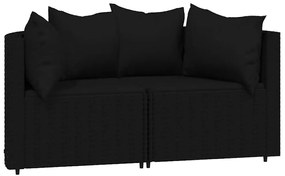 3 részes fekete polyrattan kerti ülőgarnitúra párnákkal