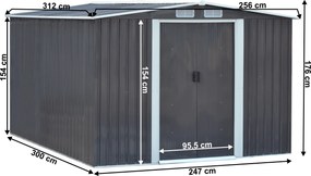 Pléh kerti szerszámos ház, szürke/fehér, 2,6x3,1m, HAMAL TYP 3
