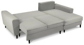 Világosszürke kordbársony kinyitható tárolóhelyes sarokkanapé (jobb oldali-heverő résszel) Kyoto – Cosmopolitan Design