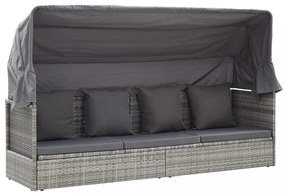 szürke polyrattan kerti napozóágy tetővel