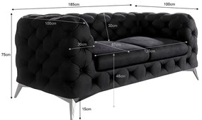 Fekete bársony kanapé 185 cm Chelsea – Ropez