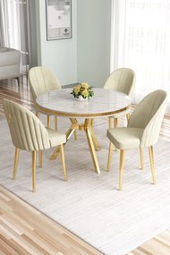 Mos étkezőgarnitúra, fehér márvány-arany, 90 cm – TR240CHR2922
