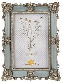 Antikolt kék vintage képkeret ezüstös díszekkel 10x15 cm
