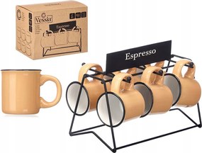 Eszpresszó csészék 100 ml 6 Állvány Mézes porcelán ajándék szett