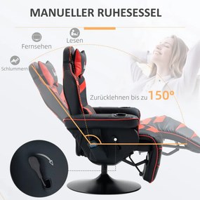 HOMCOM Prémium Gamer Szék, masszázs funkció, dönthető háttámla, lábtartó, acél keret, műbőr, piros