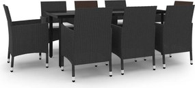 vidaXL 9 részes polyrattan és üveg kerti étkezőgarnitúra párnákkal