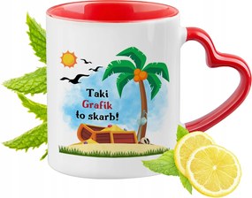 Piros bögre szív alakú füllel Ajándék Grafika