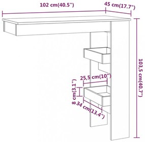 fehér fatermék fali bárasztal 102 x 45 x 103,5 cm