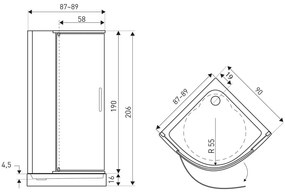 Splash Black 90 íves zuhanyabin zuhanytálcával