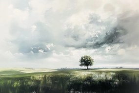 Fotótapéta Flizelina Tájkép Rét Mező Fa Ég Felhők 416x290 ragasztó